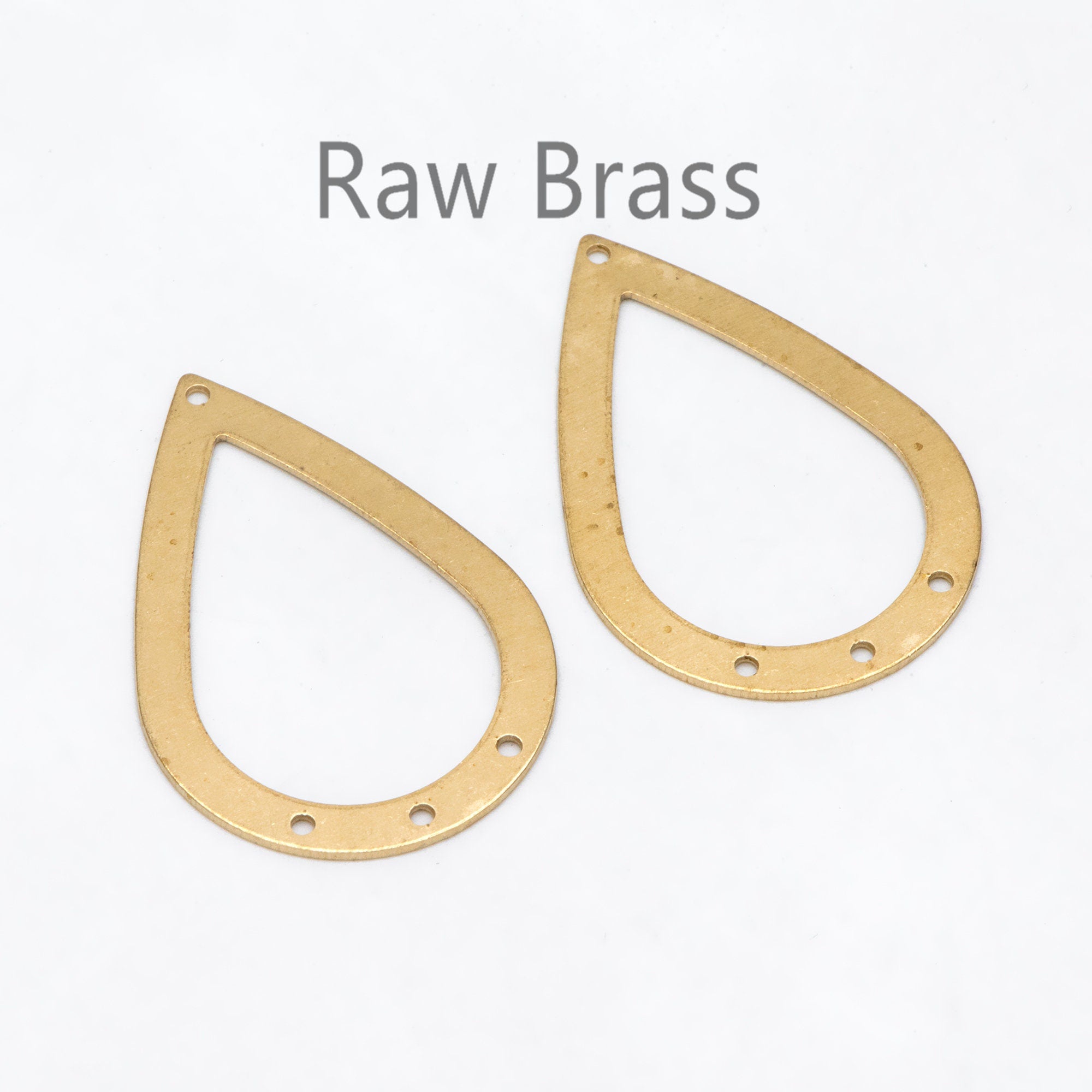 10pcs Raw Brass Teardrop Connectors With 4 Holes 40x27mm, Solid Brass Geometric Pendants Wholesale (RB-240)